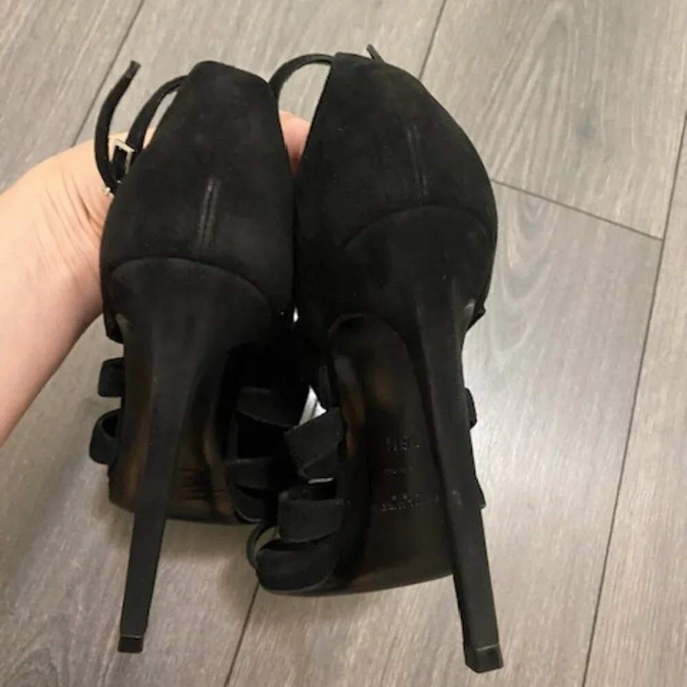 Saint Laurent Black Suede Gladiator Stiletto Heels Size 8.5